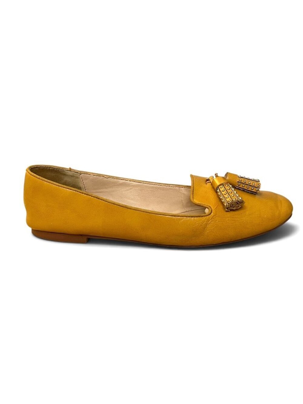Zara Trafaluc Yellow Leather Loafer Flats With Tassel Detail Size 37